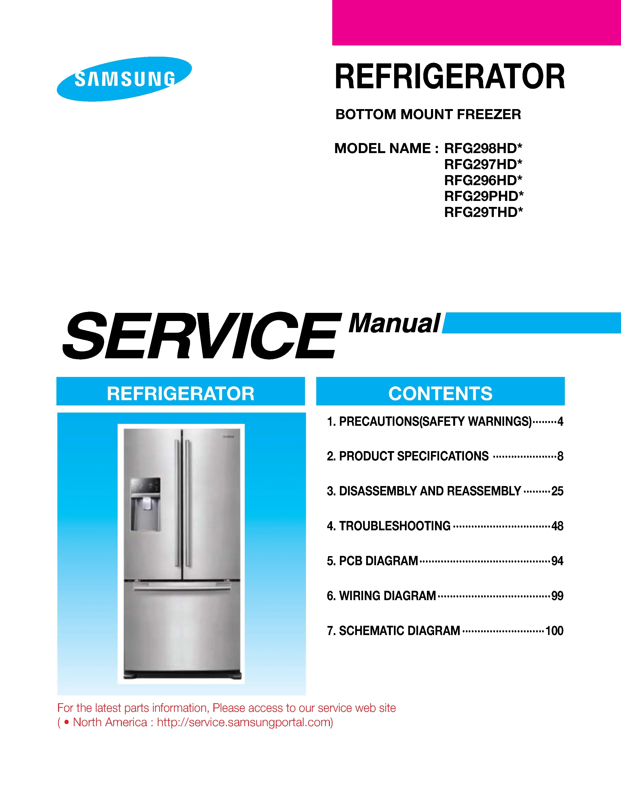 Samsung rfg298hdrs rfg298hdpn rfg298hdwp rfg298hdbp service manual cover