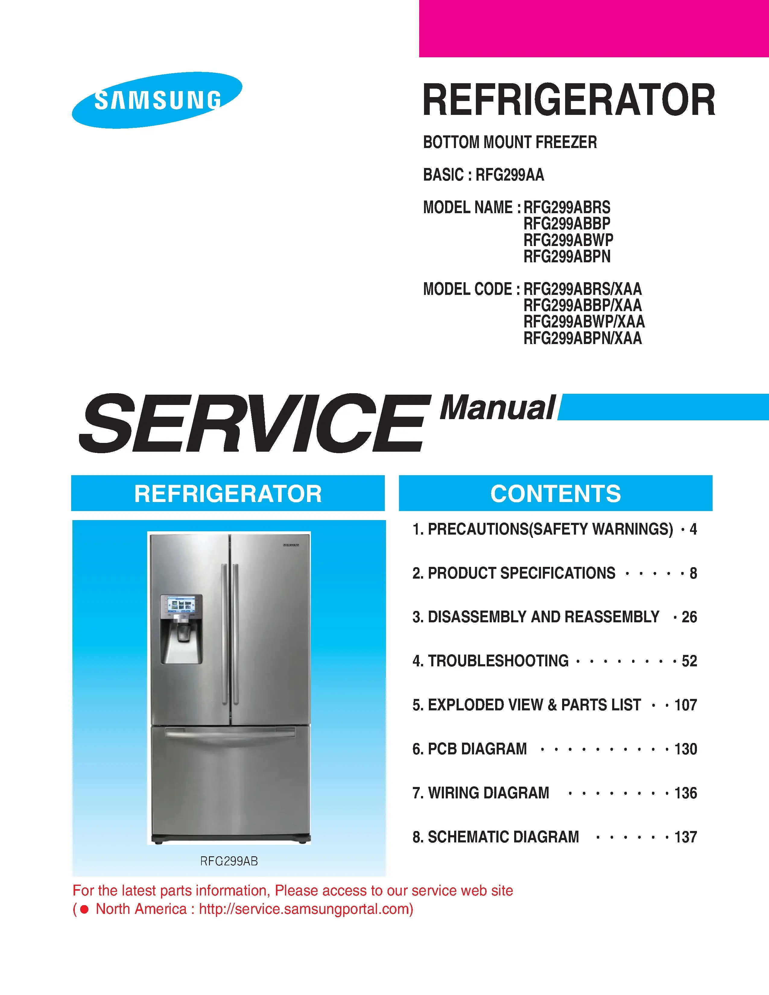 Samsung rfg299abrs rfg299abbp rfg299abwp rfg299abpn service manual cover