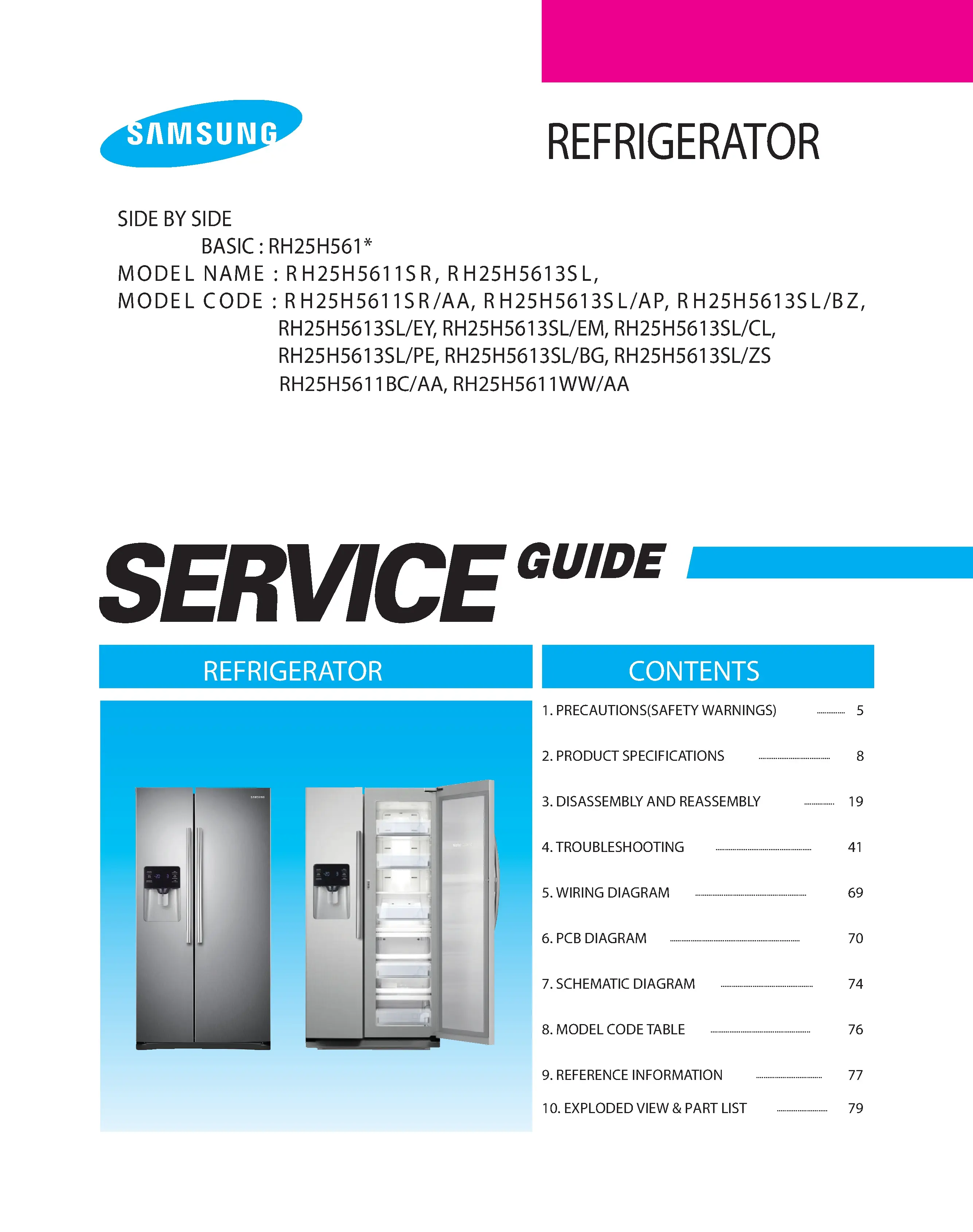 Samsung rh25h5611sr rh25h5613sl rh25h5611bc rh25h5611ww service manual cover