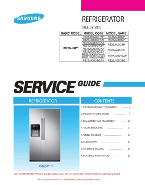 Samsung rs25j500dbc rs25j500dww rs25j500dsr rs25j5008sp service manual cover