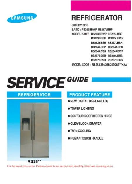 Samsung rs267lbsh rs267bbbb rs267bbsh rs267bbrs service manual cover