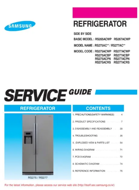 Samsung rs275acpn service manual cover