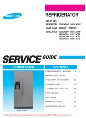 Samsung rs275acwp rs275acrs rs275acpn rs275acbp service manual cover