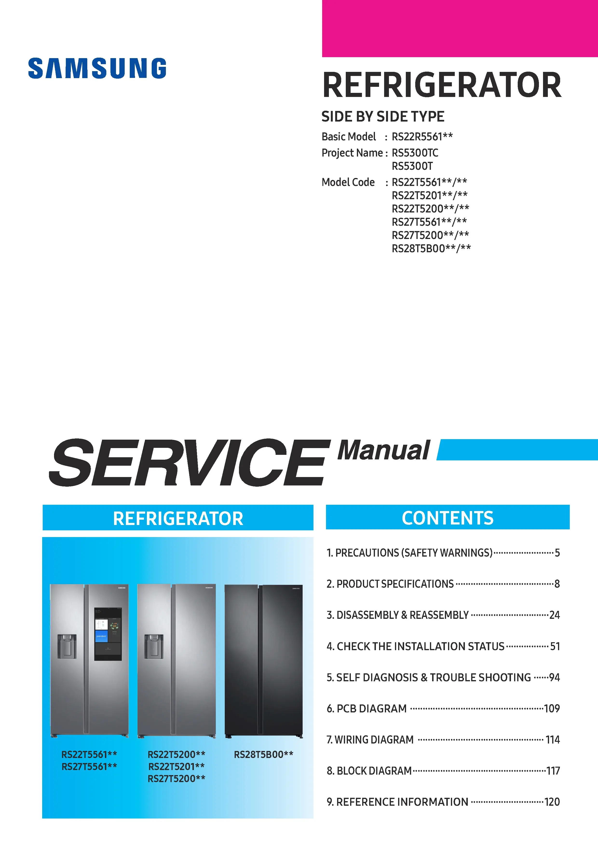 Samsung rs28t5b00 rs28t5b00s9 rs28t5b00b1 service manual cover