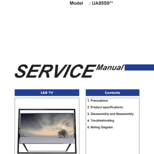 Samsung ua85s9 ua85s9ar ua85s9al service manual cover with photo of the television, model type and code and manual contents