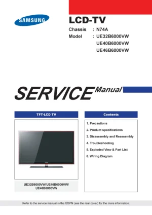 Samsung ue32b6000vw ue40b6000vw ue46b6000vw service manual cover