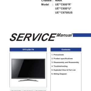 Samsung ue32c6000r ue37c6000r ue40c6000r ue46c6000r ue55c6000r service manual cover with photo of the television, model type and code and manual contents