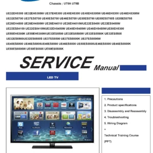 Samsung ue50eh5300 ue50eh5300k ue50eh5300w service manual cover with photo of the television, model type and code and manual contents