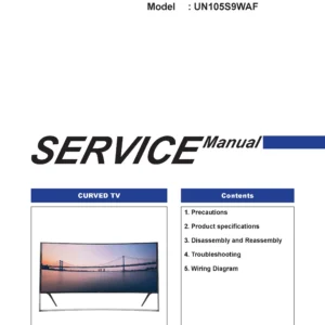 Samsung un105s9 un105s9waf un105s9wafxza service manual cover with photo of the television, model type and code and manual contents