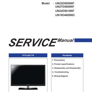 Samsung un19d4000 un19d4000nd service manual cover with photo of the television, model type and code and manual contents