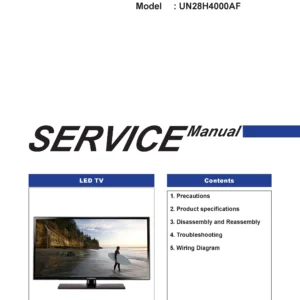 Samsung un28h4000 un28h4000af un28h4000afxza service manual cover with photo of the television, model type and code and manual contents