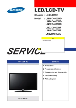 Samsung un32d4005 un32d4005bd service manual cover