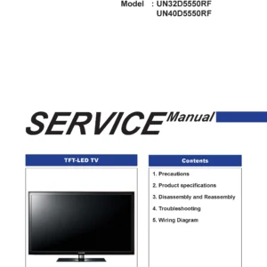 Samsung un32d5550rf un40d5550rf service manual cover with photo of the television, model type and code and manual contents