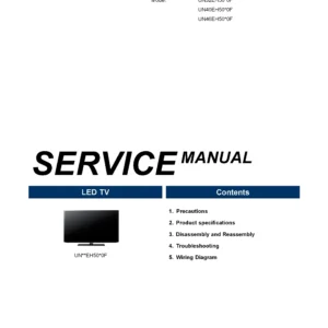 Samsung un32eh5000f un40eh5000f un46eh5000f service manual cover with photo of the television, model type and code and manual contents