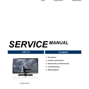 Samsung un39eh5003 un39eh5003f service manual cover with photo of the television, model type and code and manual contents