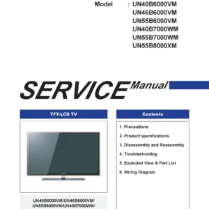 Samsung un40b6000vm un46b6000vm un55b6000vm service manual cover with photo of the television, model type and code and manual contents