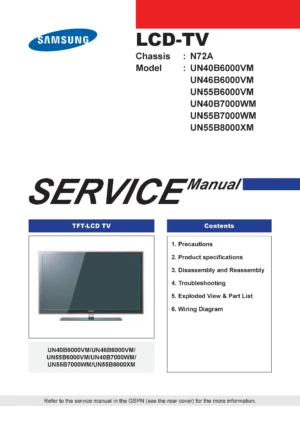 Samsung un40b7000wm un55b7000wm un55b8000xm service manual cover