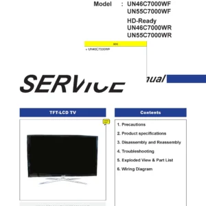 Samsung un40c7000 un40c7000wf service manual cover with photo of the television, model type and code and manual contents
