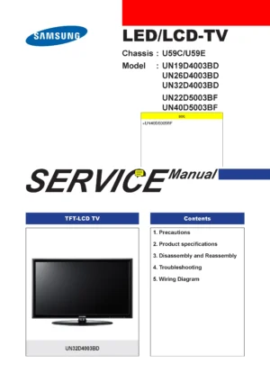 Samsung un40d5005 un40d5005bf service manual cover