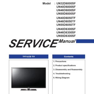 Samsung un40d6050tf un46d6050tf un55d6050tf service manual cover with photo of the television, model type and code and manual contents