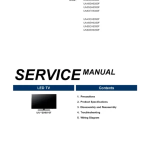 Samsung un40eh6050f un46eh6050f un55eh6050f un60eh6050f service manual cover with photo of the television, model type and code and manual contents