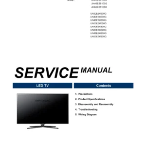 Samsung un40es6800g n60es6500g n46es6800g n55es6800g service manual cover with photo of the television, model type and code and manual contents