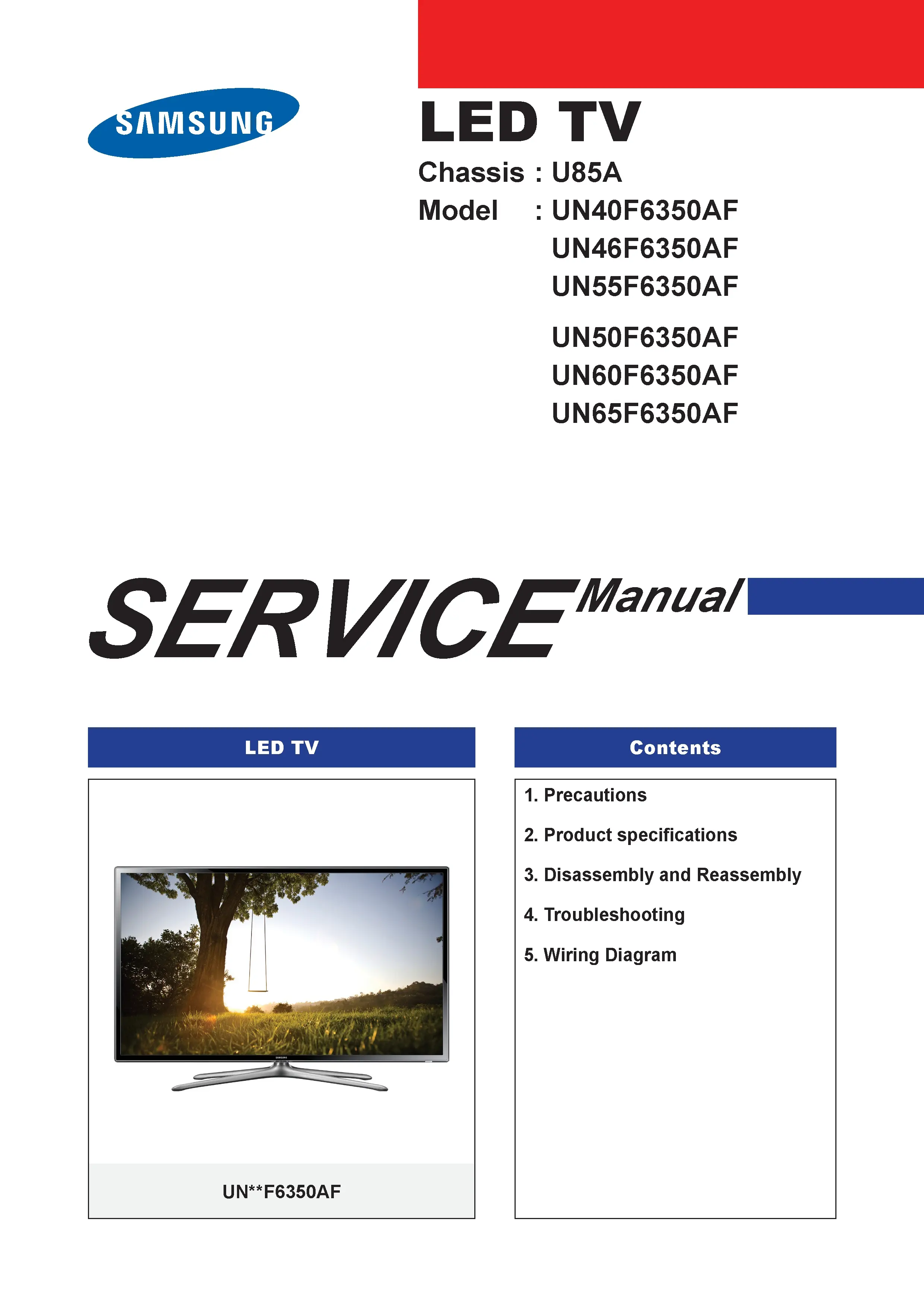 Samsung un40f6350 un40f6350af un40f6350afxza service manual cover