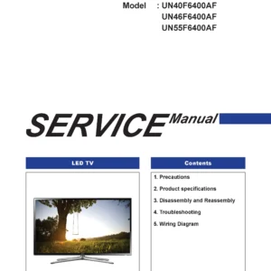 Samsung un40f6400 un40f6400af un40f6400afxza service manual cover with photo of the television, model type and code and manual contents
