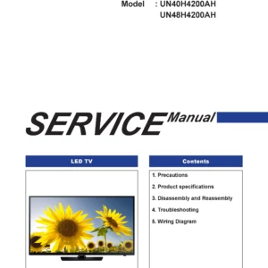 Samsung un40h4200 un40h4200ah un40h4200ahxpa service manual cover with photo of the television, model type and code and manual contents