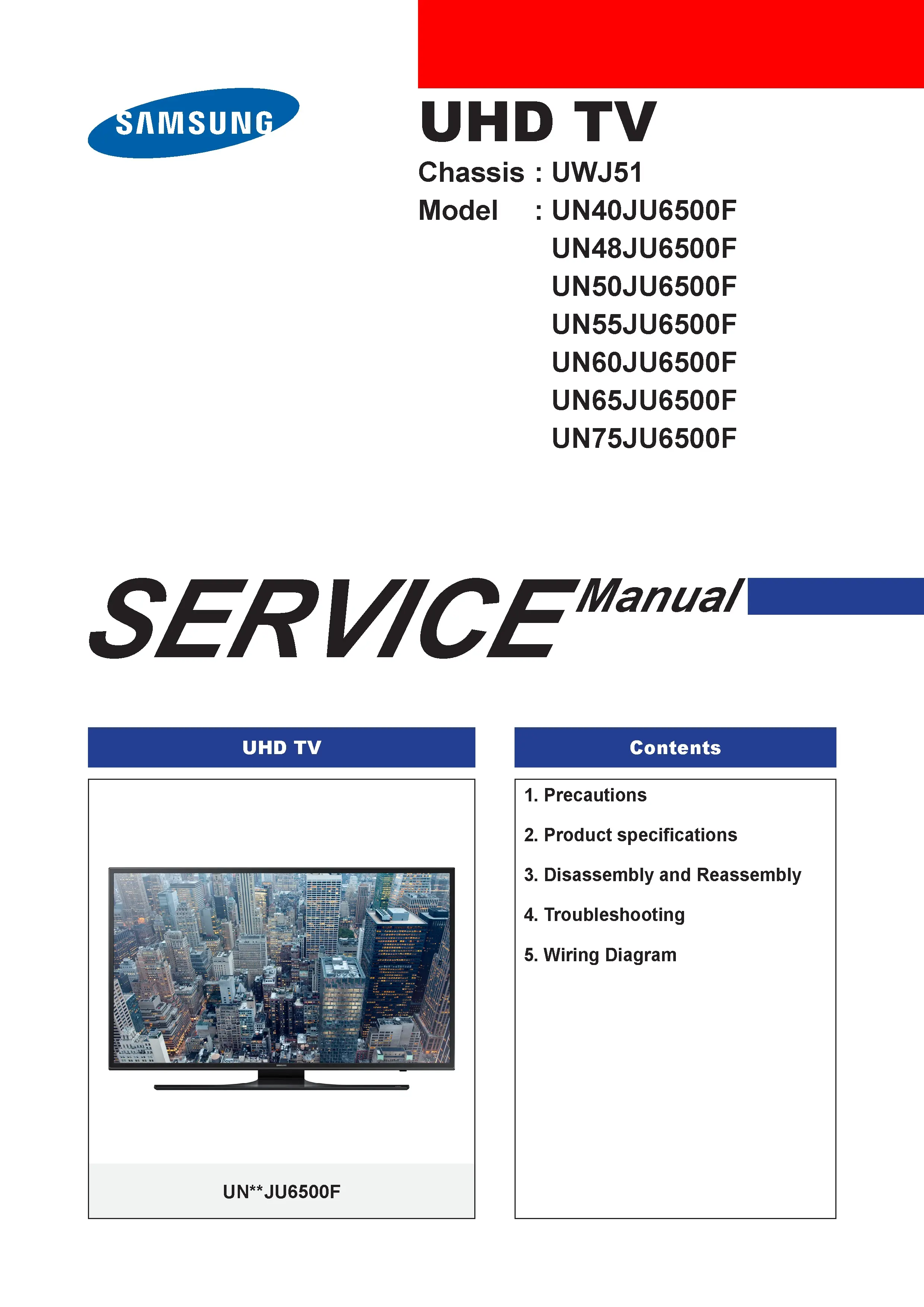 Samsung un40ju6500 un40ju6500f un40ju6500fxza service manual cover