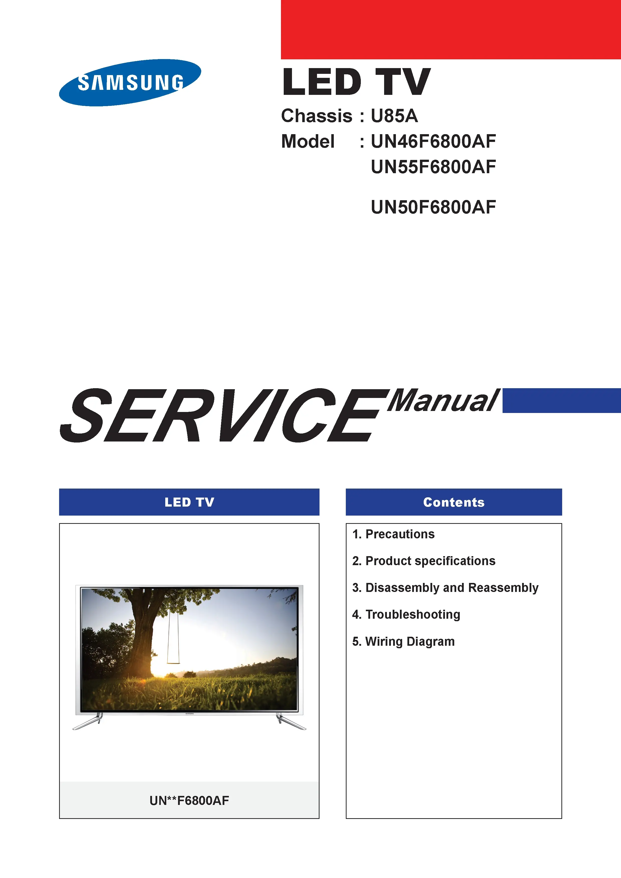 Samsung un46f6800 un46f6800af un46f6800afxza service manual cover