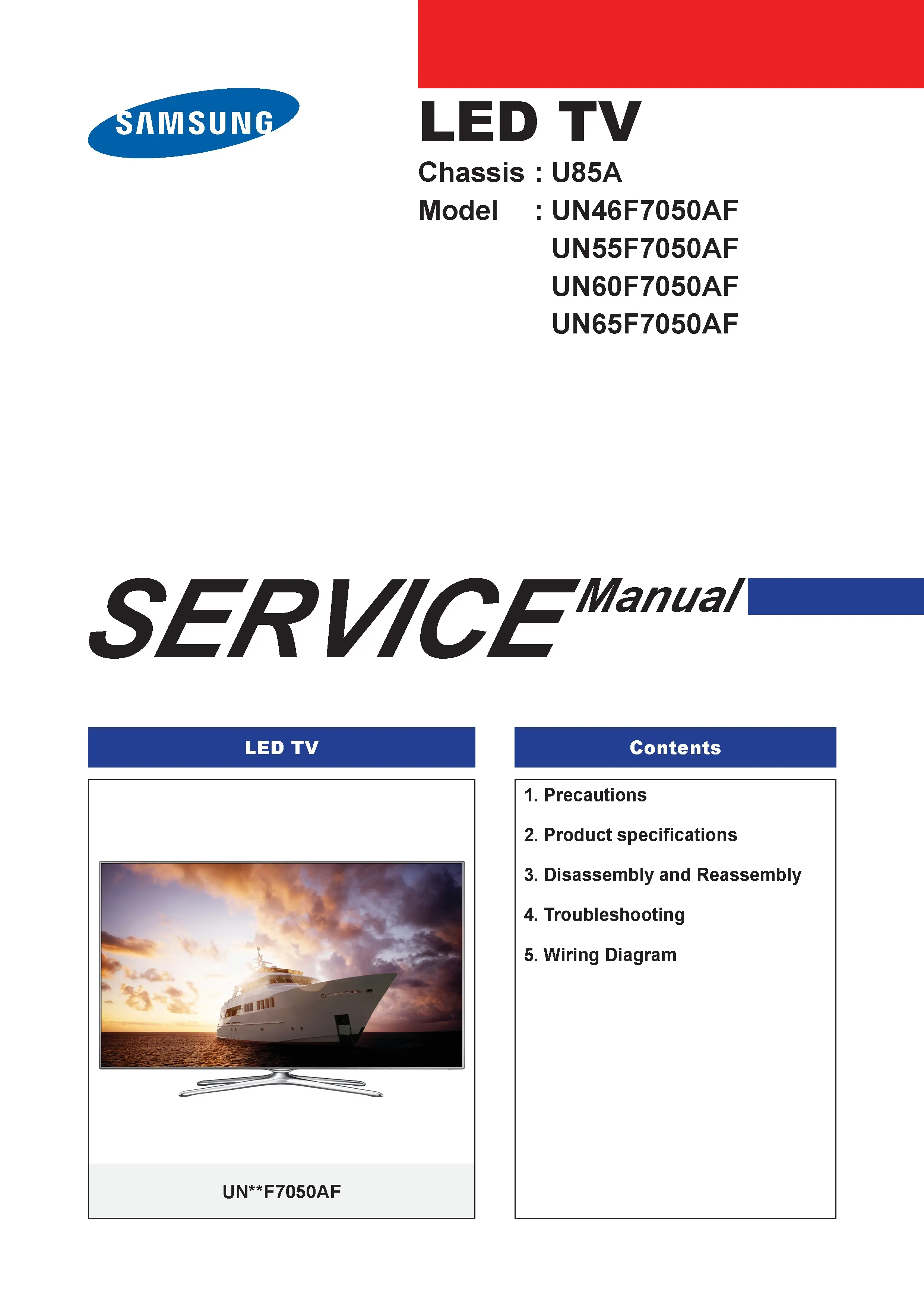 Samsung un46f7050 un46f7050af un46f7050afxza service manual cover