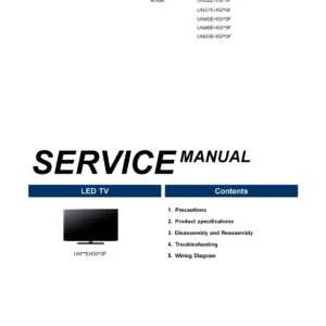 Samsung un50eh5050f un46eh5050f un40eh5050f service manual cover with photo of the television, model type and code and manual contents