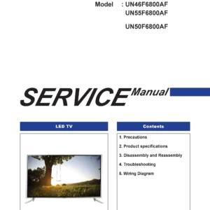 Samsung un50f6800 un50f6800af un50f6800afxza service manual cover with photo of the television, model type and code and manual contents