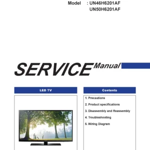 Samsung un50h6201 un50h6201af un50h6201afxza service manual cover with photo of the television, model type and code and manual contents