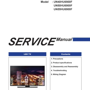 Samsung un50hu6900 un50hu6900f un50hu6900fxza service manual cover with photo of the television, model type and code and manual contents