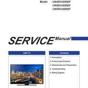 Samsung un50hu6950 un50hu6950f un50hu6950fxza service manual cover with photo of the television, model type and code and manual contents