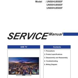 Samsung un50hu8500 un50hu8500f un50hu8500fxza service manual cover with photo of the television, model type and code and manual contents
