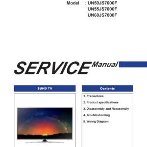 Samsung un50js7000 un50js7000f un50js7000fxza service manual cover with photo of the television, model type and code and manual contents