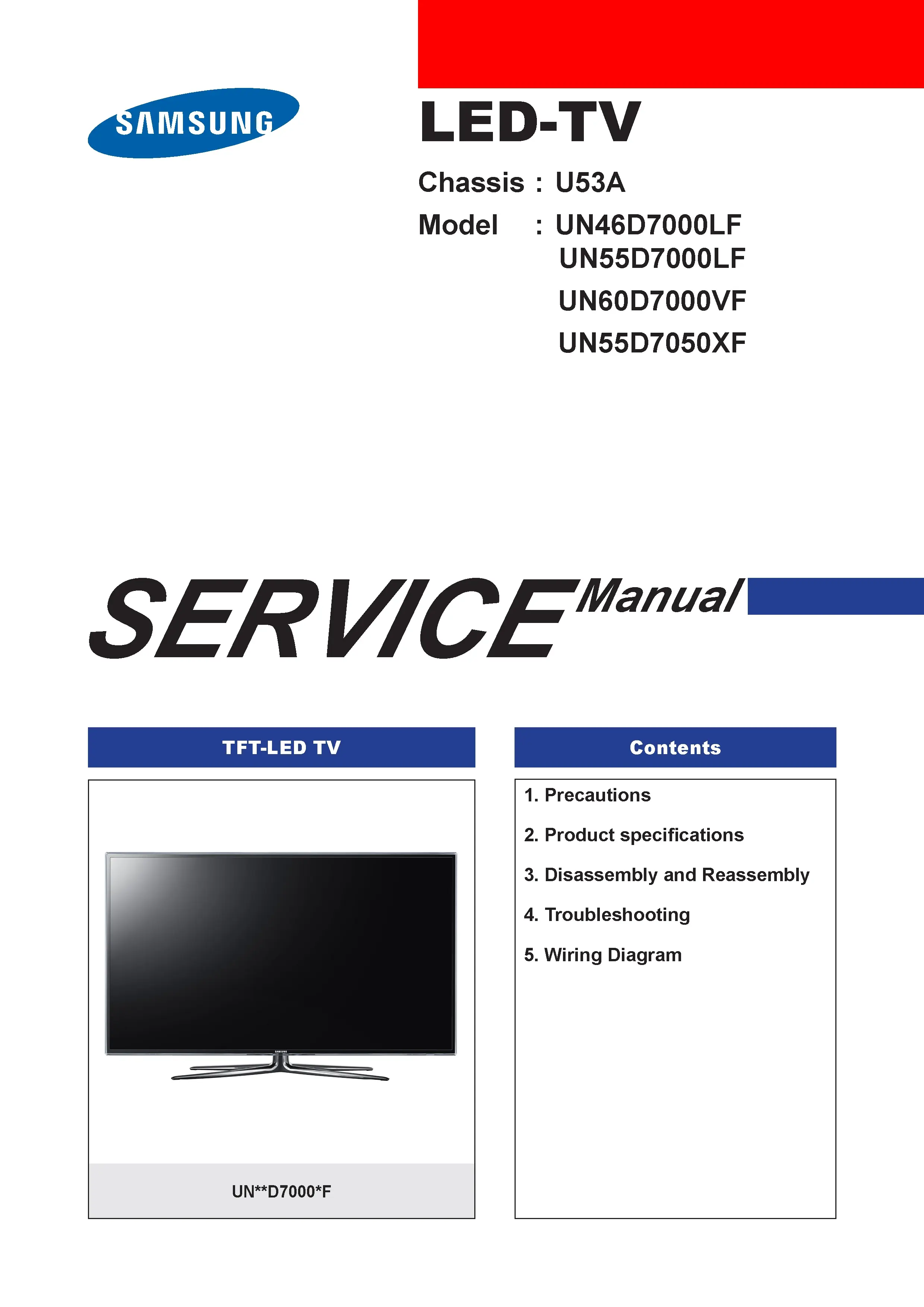 Samsung un55d7050xf service manual cover