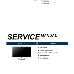 Samsung un55es7550 un55es7550f un46es7550 un46es7550f service manual cover with photo of the television, model type and code and manual contents