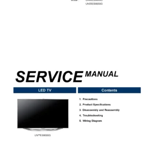 Samsung un55es8000g un46es8000g service manual cover with photo of the television, model type and code and manual contents