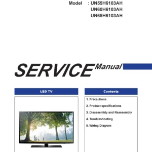 Samsung un55h6103 un55h6103ah un55h6103ahxpa service manual cover with photo of the television, model type and code and manual contents