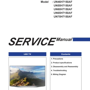 Samsung un55h7150 un55h7150af un55h7150afxza service manual cover with photo of the television, model type and code and manual contents