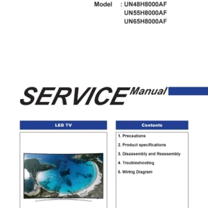 Samsung un55h8000 un55h8000af un55h8000afxza service manual cover with photo of the television, model type and code and manual contents