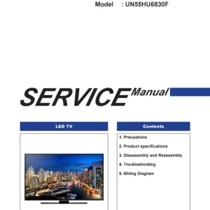 Samsung un55hu6830 un55hu6830f un55hu6830fxza service manual cover with photo of the television, model type and code and manual contents