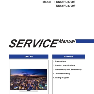 Samsung un55hu8700 un55hu8700f un55hu8700fxza (131p)p service manual cover with photo of the television, model type and code and manual contents