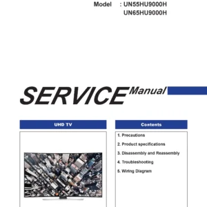 Samsung un55hu9000 un55hu9000h un55hu9000hxpa service manual cover with photo of the television, model type and code and manual contents