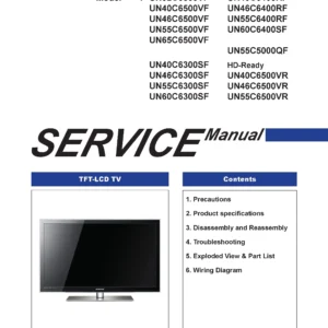 Samsung un60c6300sf un55c6300sf un46c6300sf un40c6300sf service manual cover with photo of the television, model type and code and manual contents