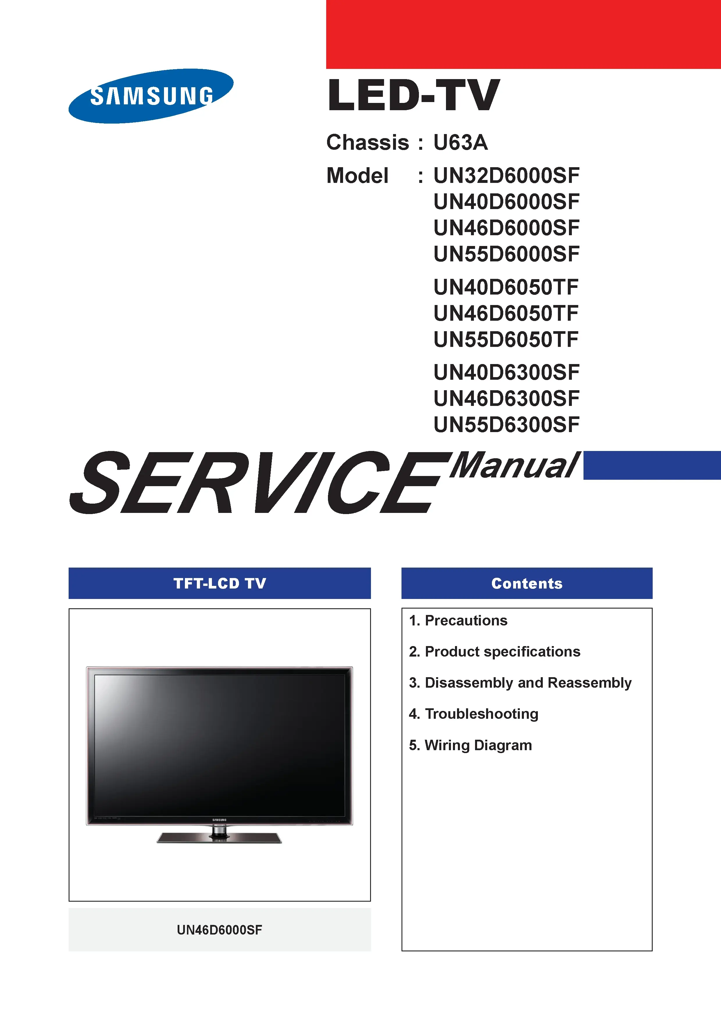 Samsung un60d6000sf un55d6000sf un46d6000sf un40d6000sf un32d6000sf service manual cover
